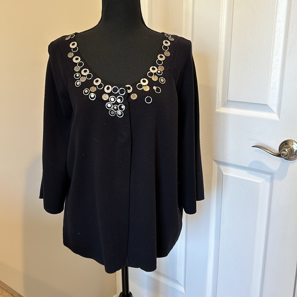 Dana Buchman Embellished Black Knit Top